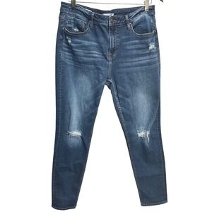 Vigoss‎ Thompson Tomboy Jeans Women 33 Blue Distressed Ripped Relaxed Tapered